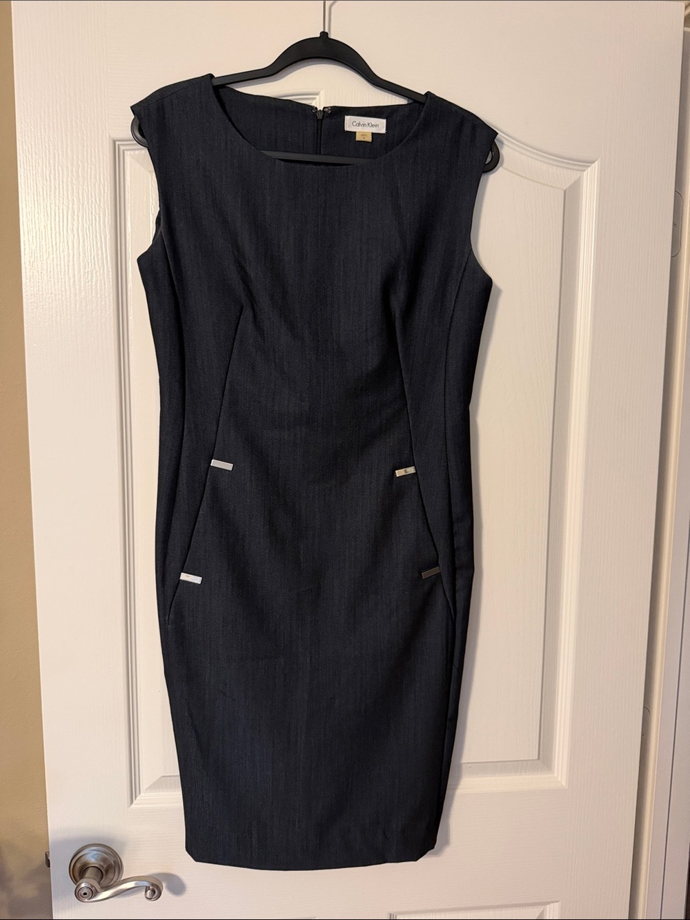 Calvin Klein Dark Navy Sheath Dress with Silver Accents